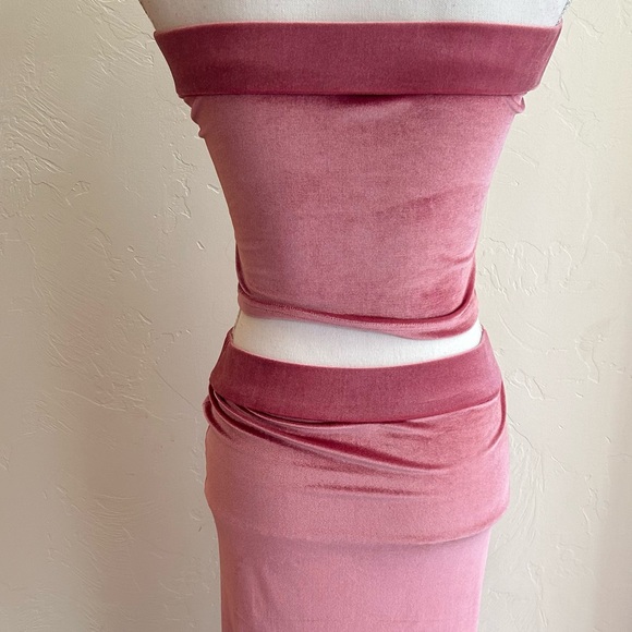 Finesse Pink Velvet Strapless Top and Long Skinny Maxi Skirt Set (Medium) NWOT - Picture 6 of 16